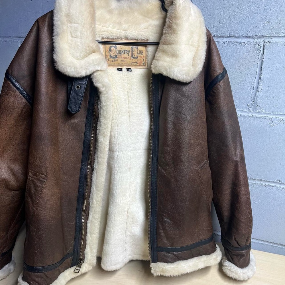 Vintage leather sherpa coat